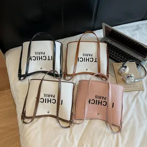Contrast stitching canvas bucket bags with ITCHICK PARIS logo in four colors