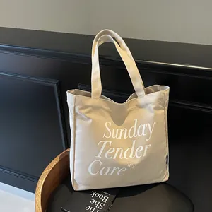 Borsa Tote in Tela Giapponese Minimalista di Grande Capacità per Donna Borsa a Tracolla Casual per Studenti Stampa di Lettere