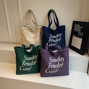 Borsa tote in tela stile giapponese in quattro colori con stampa Sunday Tender Care