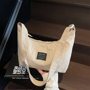 Borsa a Spalla Mezzaluna in Tessuto Lavato alla Moda Semplice Borsa a Tracolla Hobo Casual Leggera per Donna Lavoro Quotidiano Viaggio