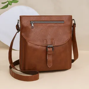 Borsa a tracolla marrone vintage grande capacità con fibbia e tracolla regolabile