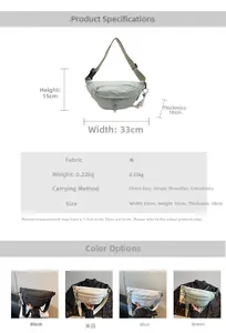 Detailed size chart for the multi-color canvas chest bag with four color options