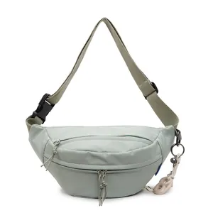 Mint green casual nylon crossbody chest bag with adjustable strap and heart pendant