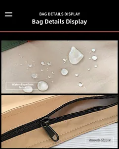 Detailed view of water repellent nylon fabric and smooth zipper on this shoulder bag