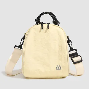 Japanese style mini nylon shell backpack in creamy beige with textured ruffle fabric