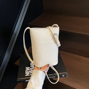 Borsa a Tracolla Casual da Donna in Pelle PU Mini Borsa a Secchiello Con Texture Litchi Tracolla Regolabile Borsa Quadrata
