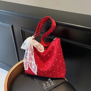 Borsa a Spalla in Stile Coreano con Pizzo Floreale e Fiocco Borsa Tote in Tela di Grande Capacità per Donna Dolce Borsa da Ascella con Stampa Floreale Vintage