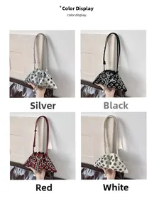 Trio view of punk stud bucket bags in silver, black, burgundy, and cream white colors