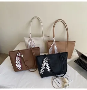Litchi texture tote bags in four colors with decorative polka dot scarves and large capacity