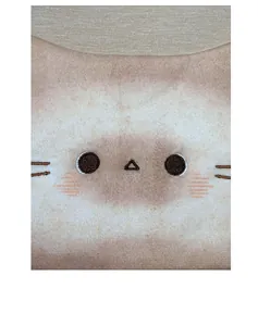 Close-up of cat-themed plush bag with detailed embroidery and soft faux fur texture