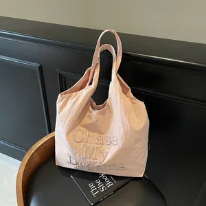 Borsa Tote in Tela Casual da Donna Grande Capacità Borsa a Spalla Con Ricamo Moda Borsa a Mano Shopping Stile Versatile Quotidiano