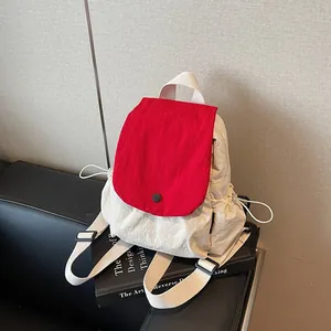 Women's Casual Nylon Backpack Large Capacity Flap School Bag For Students Lightweight Travel Contrast Color Fashion Rucksack