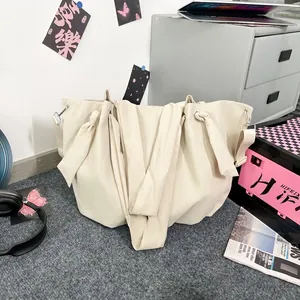 Large Capacity Nylon Tote Bag For Women Fashion Korean Style Shoulder Bag With Bow Knot Decoration Commuter Handbag