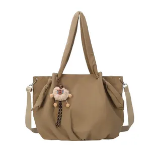 Large capacity canvas tote bag with alpaca keychain and adjustable shoulder strap
