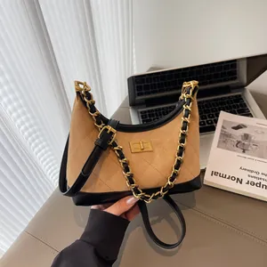 Sac à Épaule Vintage en Cuir PU Suède Matelassé en Losange pour Femmes Bandoulière Chaîne Or Sac Hobo Mode Cadeau
