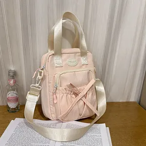 Women's Fashion Nylon Crossbody Bag Japanese Sweet Bow Shoulder Bag Casual Handbag With Plush Monster Pendant For Daily Use