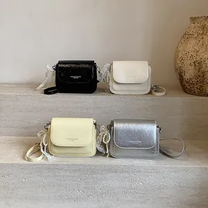 Minimalist pleated crossbody bag for women with lace and pearl bow in four stylish colors