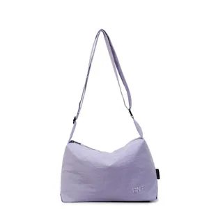 Light purple casual crossbody bag for women with texture fabric and adjustable strap