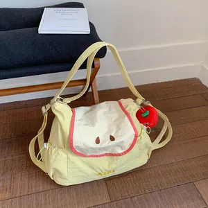Bolso de Hombro de Gran Capacidad de Frutas de Dibujos Animados Lindos para Mujer Bolso de Nailon Con Colgante de Peluche Casual Escuela
