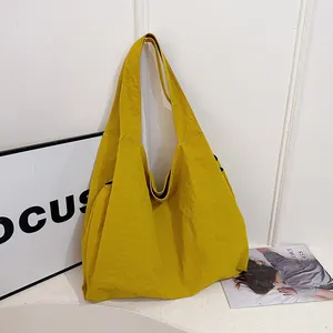 Women Large Capacity Tote Bag Waterproof Wrinkled Nylon Shoulder Bag Casual Commuter Underarm Bag Shopping Handbag