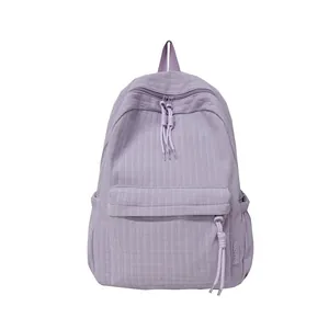 Sac à dos d'école lilas clair minimaliste avec tissu texturé et grande capacité pour femme