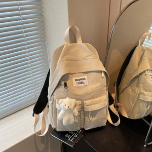 Fashion Korean Casual Large Capacity Backpack Durable Fabric Patchwork Design For High School Students Daily Travel Outdoor Bag