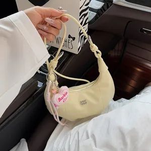 Damen Y2K Halbmond Hobo Schultertasche PU Leder Unterarmtasche Mit Knotenriemen Glänzende Umhängetasche Täglich Handtasche