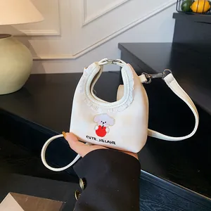 Borsa a Tracolla Mini a Quadri da Donna con Ricamo a Cartone Animato Cane Piccola Borsa a Mano con Volant Moda Coreana Giornaliera