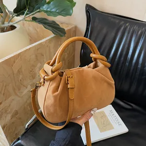 Dames Geplooide Schoudertas PU Suèdetextuur Knoophandvat Dumpling Crossbody Tas Voor Casual Woon-werkverkeer Dagelijkse Mode Handtas Cadeau