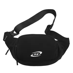 Minimalist black lightweight sports waist bag with adjustable strap and SLE logo