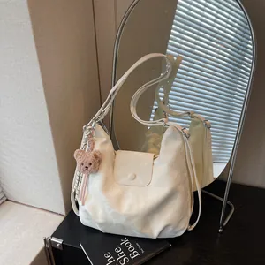 Retro Soft PU Leather Shoulder Bag Large Capacity Women Tote Multifunctional Backpack With Cute Plush Bear Charm For Daily Commute