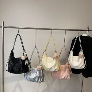 Retro soft faux leather tote bags in five colors with a cute bear keychain charm