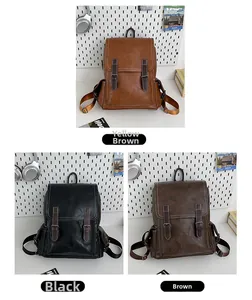 Detailed comparison of vintage PU leather backpacks in yellow-brown, black, and brown colors