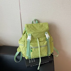 Sac à Dos Femme Style Coréen Grande Capacité Décontracté Nylon Cartable Voyage Daypack Avec Boucle à Cordon Pour Étudiants