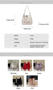 Detailed chart showing canvas tote bag dimensions and five available color options