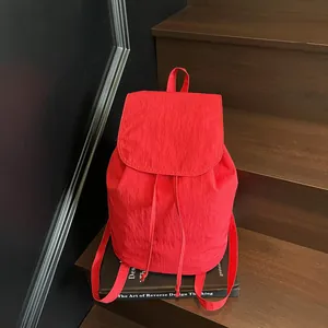 Large Capacity Drawstring Backpack For Women Minimalist Nylon Canvas Schoolbag Casual Street Trend Travel Shoulder Bag
