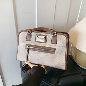 Women Vintage Large Capacity Underarm Bag PU Leather Contrast Stitching Shoulder Bag Street Style Commuting Fashion Tote