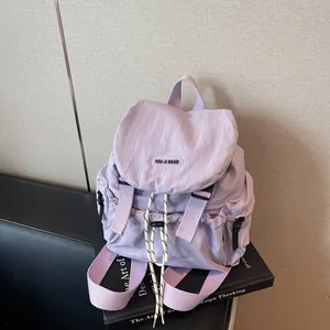 Sac à Dos Décontracté pour Femmes Grande Capacité Nylon Imperméable avec Fermeture à Cordon et Rabat Sac d'École Streetwear