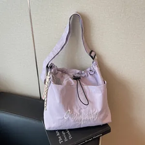 Damen Casual Nylon Tote Bag Große Kapazität Stickerei Kordelzug Schulter Umhängetasche Für Den Täglichen Weg Büro Schule