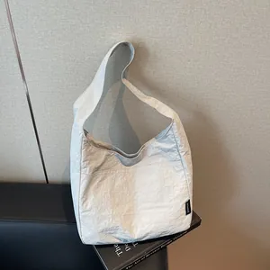 Korean Style Solid Color Large Capacity Tote Bag Slouchy Nylon Shoulder Bag For Women Daily Casual Travel Commute Hobo Bag