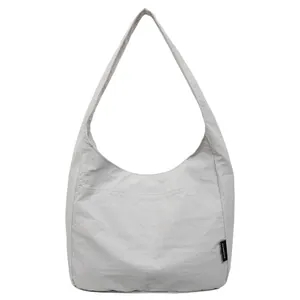Minimalist light grey textured tote bag with shoulder strap and pleated fabric design