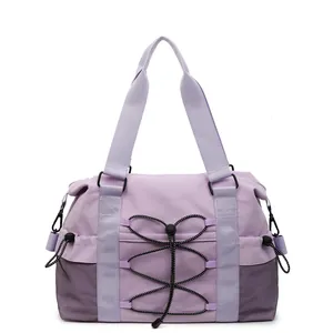 Lavender large capacity lightweight travel tote bag with elastic front detail