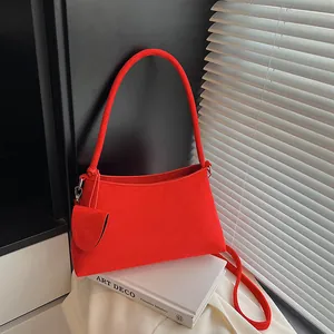 Women Suede Underarm Bag Vintage Solid Color Shoulder Bag With Detachable Round Mini Purse Korean Style Casual Commute Handbag