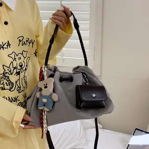Women Casual Canvas Tote Bag With Mini Pouch Large Capacity Shoulder Bag Woven Strap Hobo Underarm Bag Daily Travel