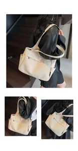 Vues détaillées d'un grand sac fourre-tout en nylon crème pour le voyage et les loisirs