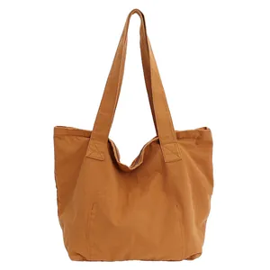 Sac cabas en toile caramel avec grand compartiment et poignées renforcées pour femmes