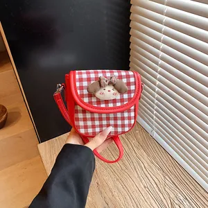 Japanese Sweet Cartoon Puppy Small Square Crossbody Bag For Women Girls Plaid Polka Dot Floral PU Cloth Mini Shoulder Bag
