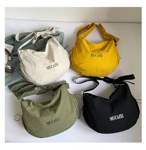 Nylon crescent hobo bags in four colors with knotted shoulder straps and large capacity