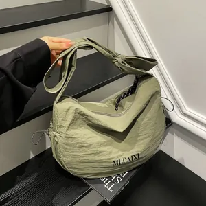 Pleated Nylon Crescent Hobo Bag For Women Large Capacity Shoulder Bag With Bow Knot Detail Fashion Crossbody Bag For Commuting