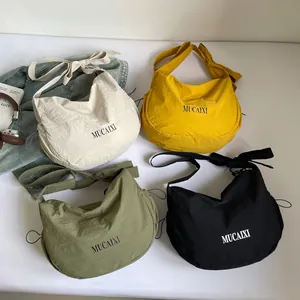 Minimalist nylon crescent crossbody bag with knotted strap and large capacity in four colors